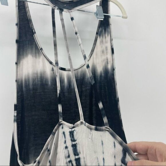 Tie Dye Maxi Dress Racerback Sleeveless Casual Comfy Flowy Black Gray - Picture 4 of 6
